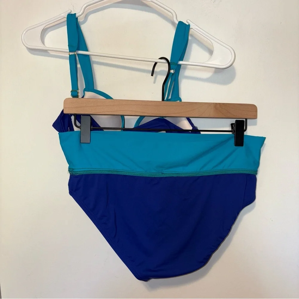 Tommy Bahama 2 Piece Blue‎ Colorblock Bikini Set-32C Lined Top/XS Hipster Bottom